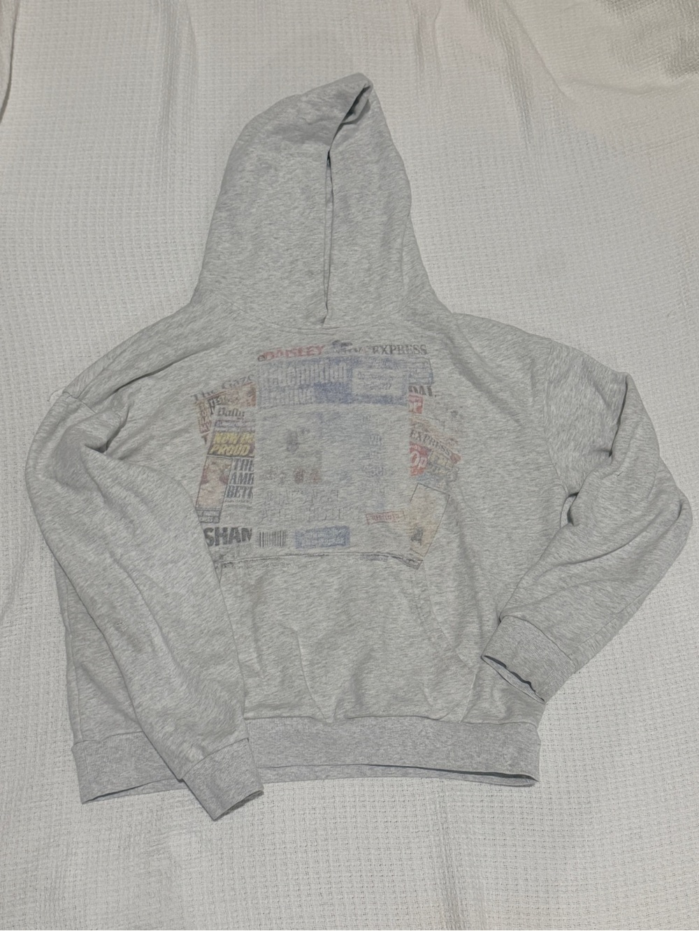 Men's Vintage Light Gray Crewneck Hoodie with Faded Graphic